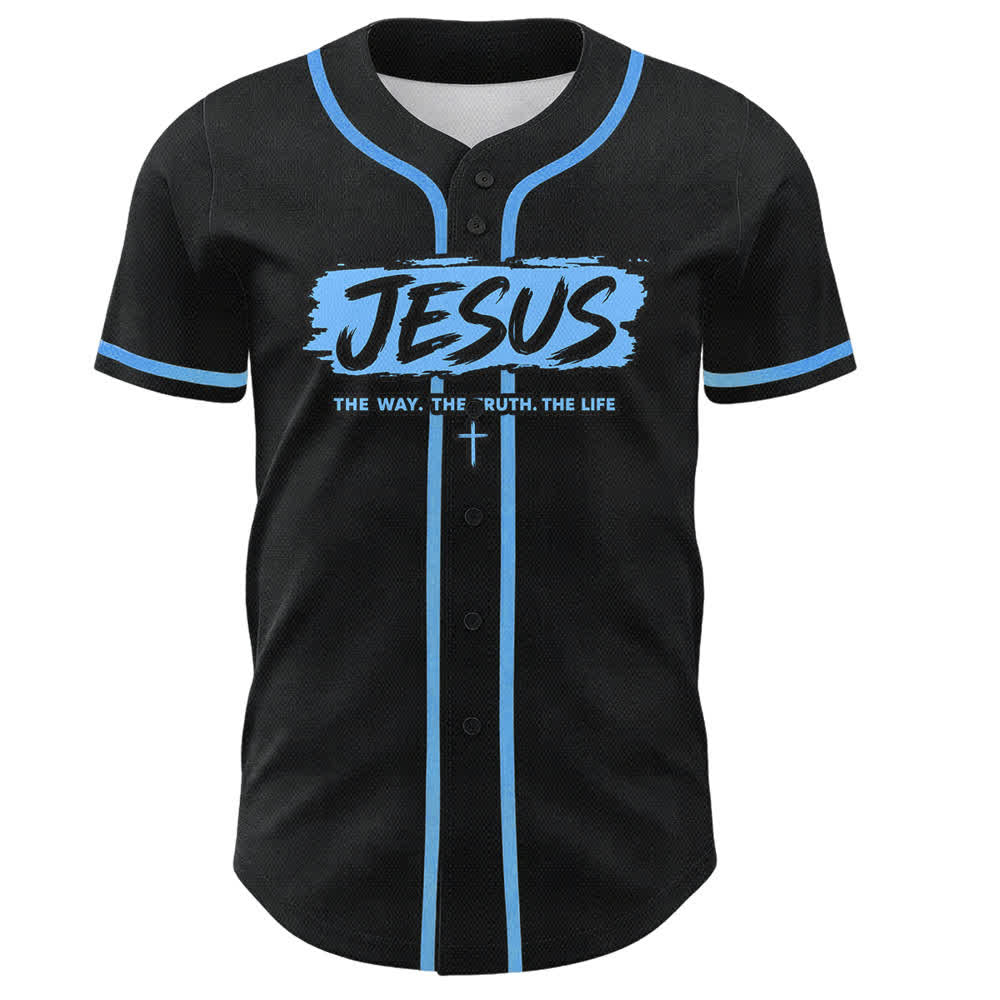 Christianartworkshop Jesús El Camino Estampado a pincel Camiseta de béisbol negra - image 37