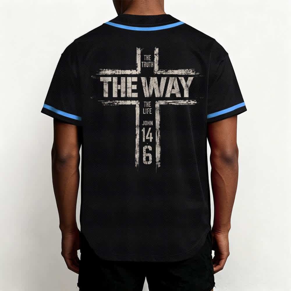 Christianartworkshop Jesús El Camino Estampado a pincel Camiseta de béisbol negra - image 40