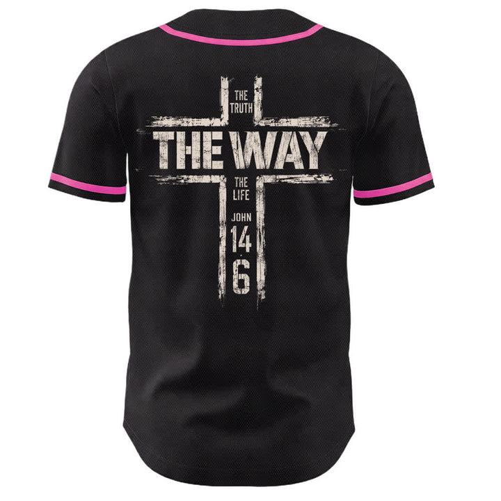 Christianartworkshop Jesús El Camino Estampado a pincel Camiseta de béisbol negra - image 43