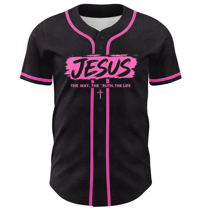 Christianartworkshop Jesús El Camino Estampado a pincel Camiseta de béisbol negra - image 44