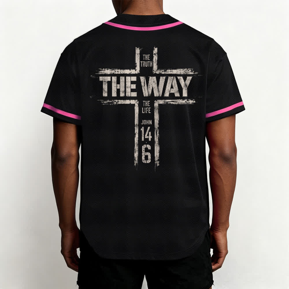 Christianartworkshop Jesús El Camino Estampado a pincel Camiseta de béisbol negra - image 47