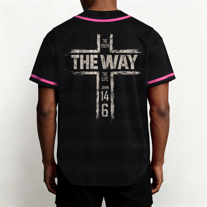 Christianartworkshop Jesús El Camino Estampado a pincel Camiseta de béisbol negra - image 47