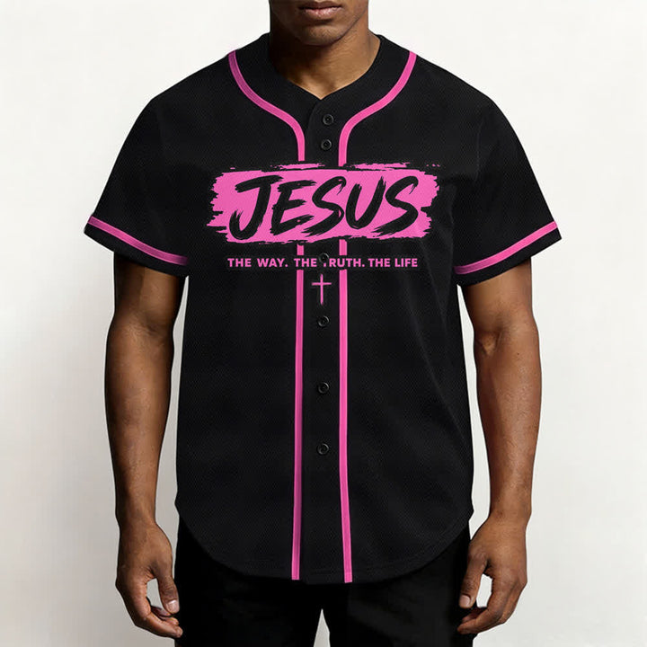 Christianartworkshop Jesús El Camino Estampado a pincel Camiseta de béisbol negra - image 48