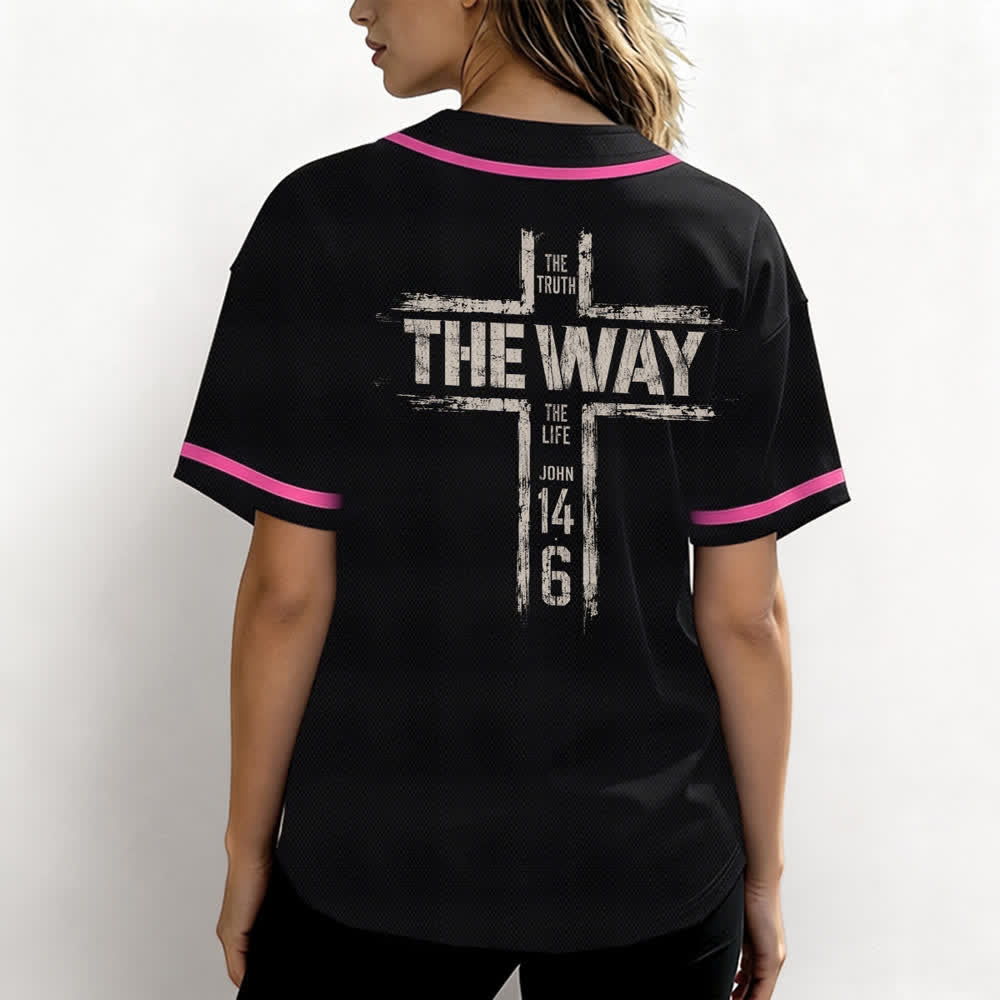 Christianartworkshop Jesús El Camino Estampado a pincel Camiseta de béisbol negra - image 45
