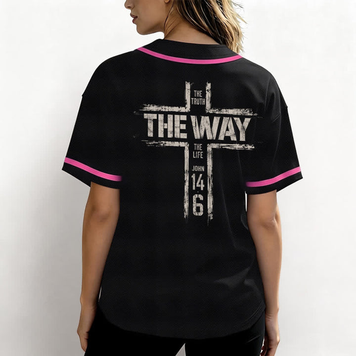 Christianartworkshop Jesús El Camino Estampado a pincel Camiseta de béisbol negra - image 45