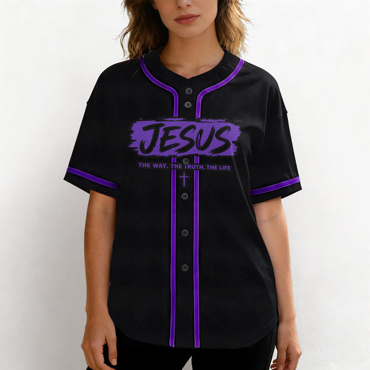 Christianartworkshop Jesús El Camino Estampado a pincel Camiseta de béisbol negra - image 53