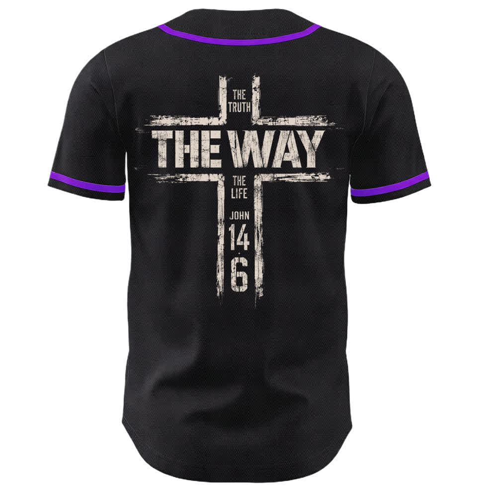 Christianartworkshop Jesús El Camino Estampado a pincel Camiseta de béisbol negra - image 50