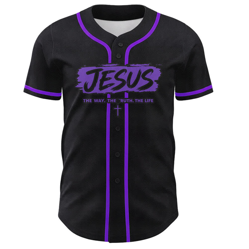 Christianartworkshop Jesús El Camino Estampado a pincel Camiseta de béisbol negra - image 51