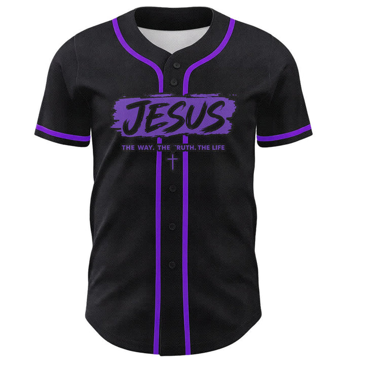 Christianartworkshop Jesús El Camino Estampado a pincel Camiseta de béisbol negra - image 51