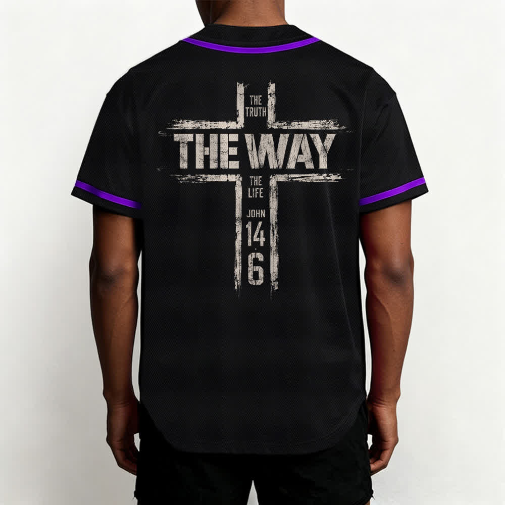 Christianartworkshop Jesús El Camino Estampado a pincel Camiseta de béisbol negra - image 54
