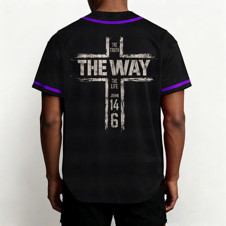 Christianartworkshop Jesús El Camino Estampado a pincel Camiseta de béisbol negra - image 54