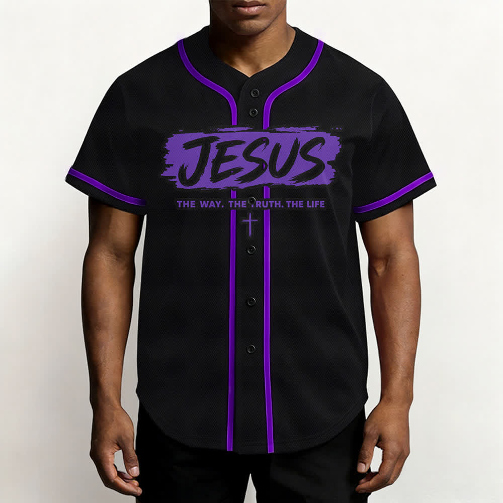 Christianartworkshop Jesús El Camino Estampado a pincel Camiseta de béisbol negra - image 55