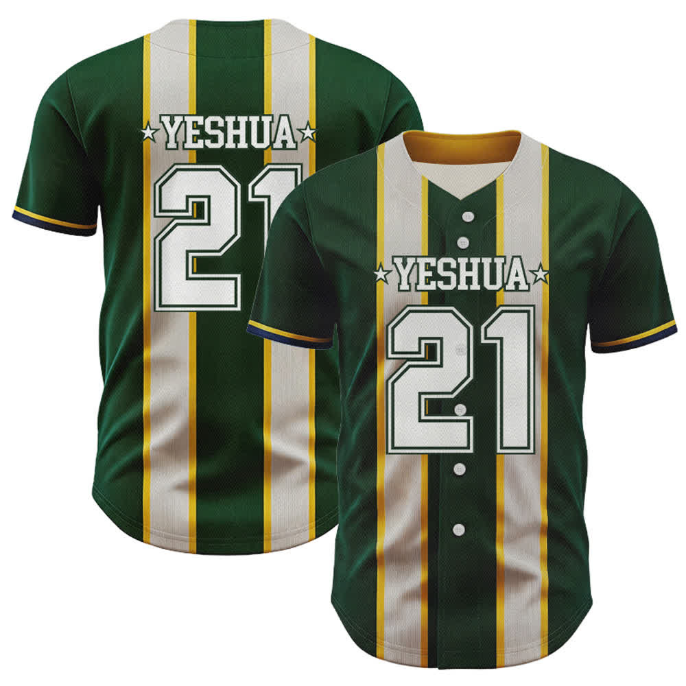 Christianartworkshop Camiseta de béisbol Yeshua 21 Vintage Verde con Rayas Pinstripe - 5XL - image 0