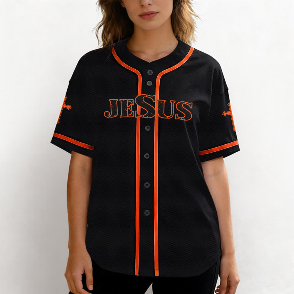 Christianartworkshop Jesús Dios verdadero Cruz Roja Camiseta de béisbol negra - image 11