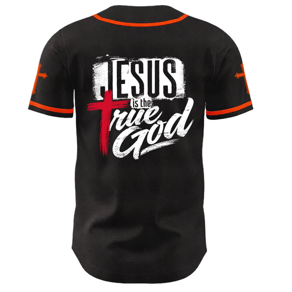 Christianartworkshop Jesús Dios verdadero Cruz Roja Camiseta de béisbol negra - image 8