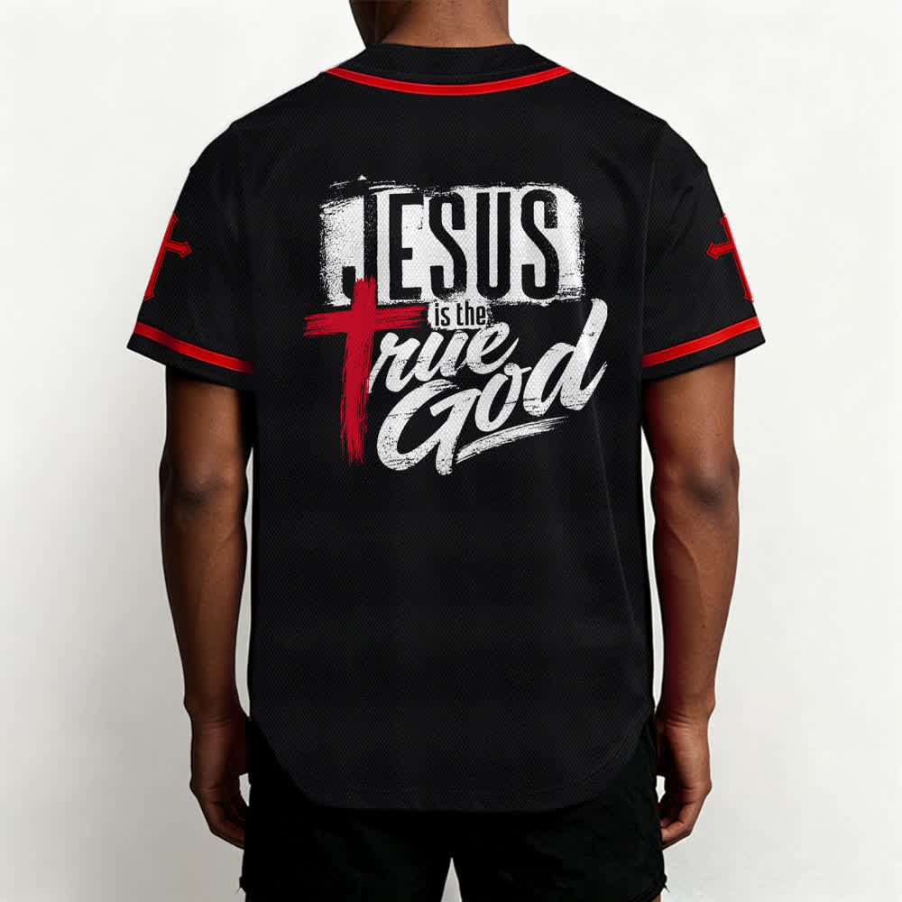 Christianartworkshop Jesús Dios verdadero Cruz Roja Camiseta de béisbol negra - image 19