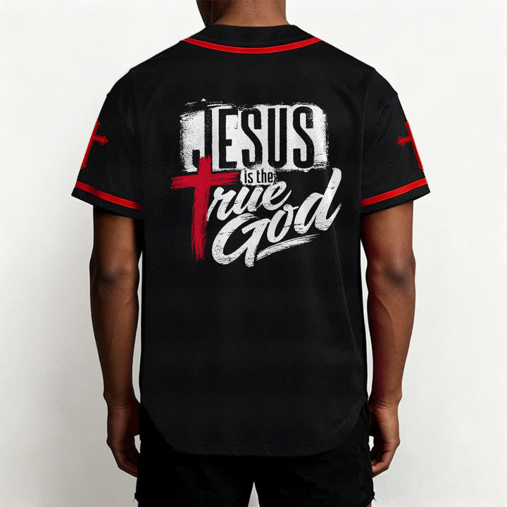 Christianartworkshop Jesús Dios verdadero Cruz Roja Camiseta de béisbol negra - image 19