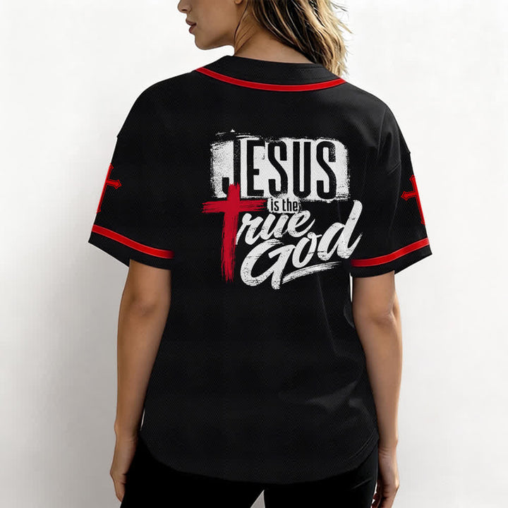 Christianartworkshop Jesús Dios verdadero Cruz Roja Camiseta de béisbol negra - image 17
