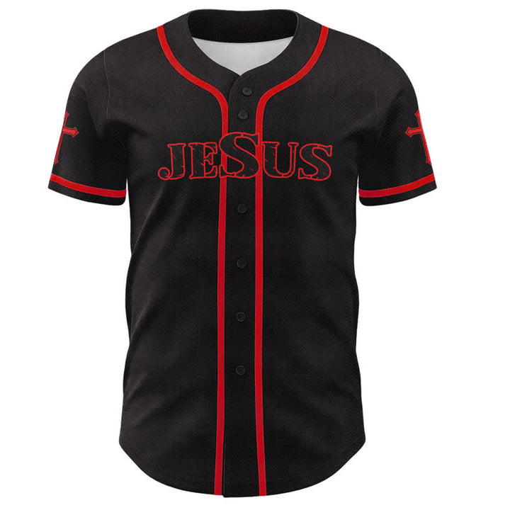 Christianartworkshop Jesús Dios verdadero Cruz Roja Camiseta de béisbol negra - image 16