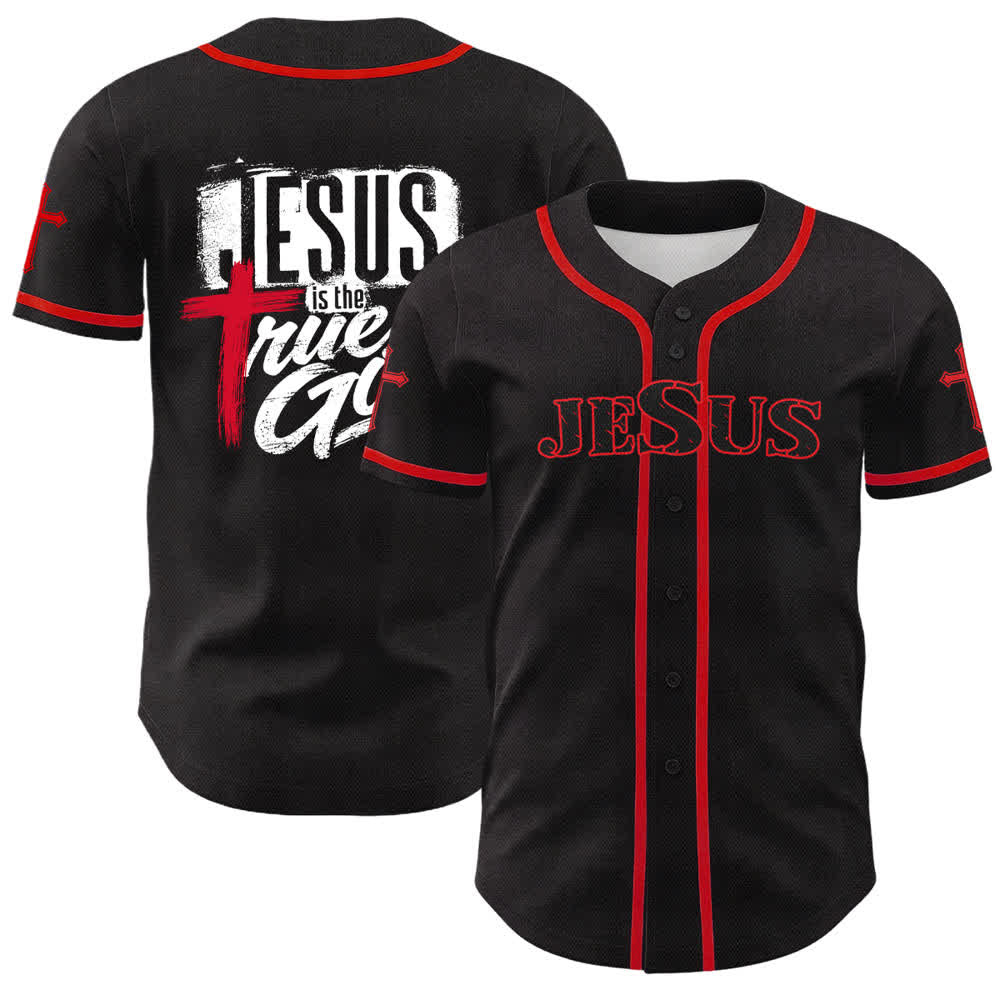 Christianartworkshop Jesús Dios verdadero Cruz Roja Camiseta de béisbol negra - Rojo - 5XL - image 14