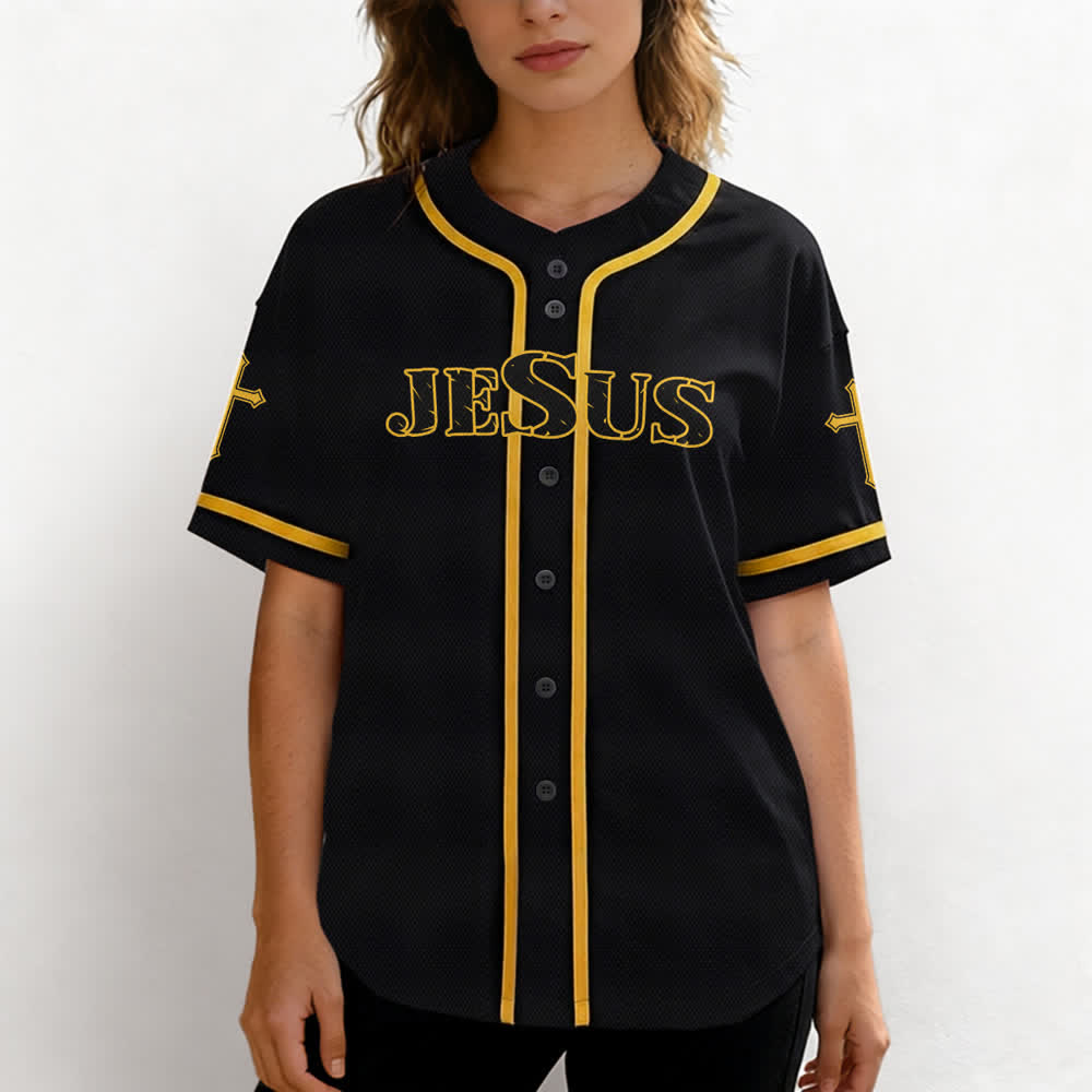 Christianartworkshop Jesús Dios verdadero Cruz Roja Camiseta de béisbol negra - image 25