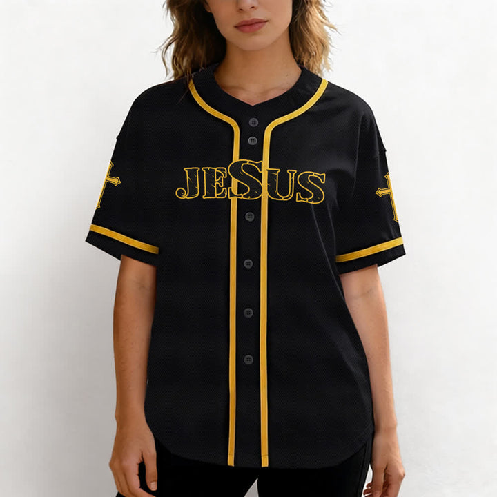 Christianartworkshop Jesús Dios verdadero Cruz Roja Camiseta de béisbol negra - image 25