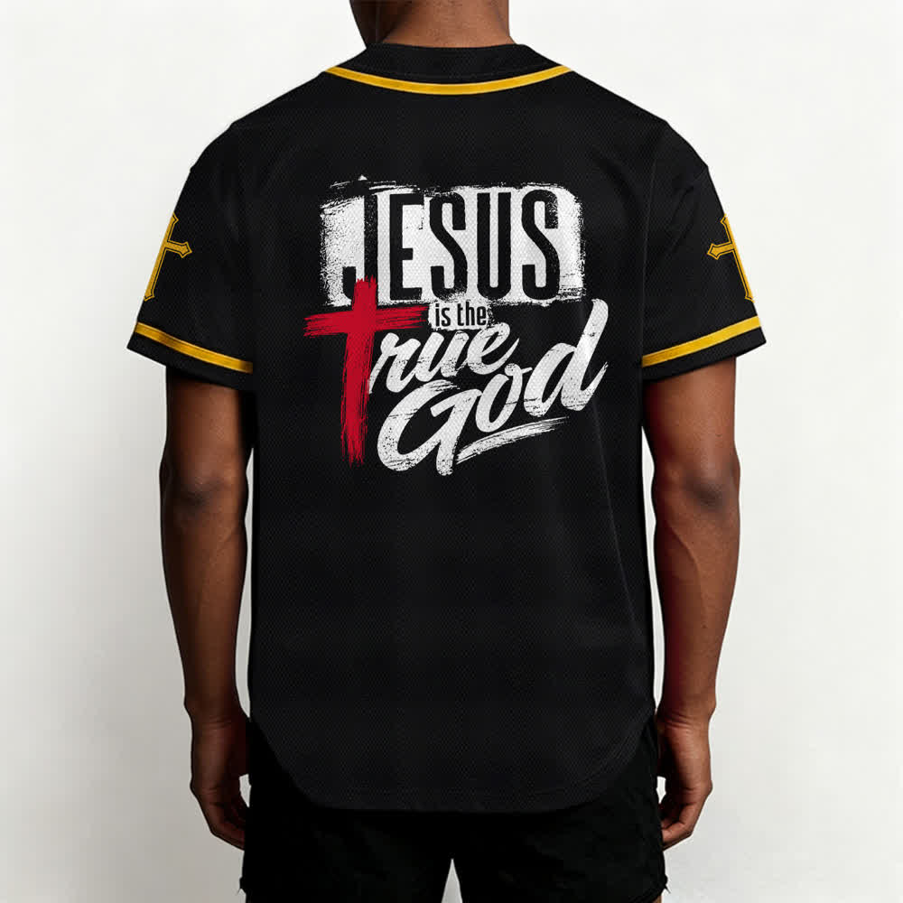 Christianartworkshop Jesús Dios verdadero Cruz Roja Camiseta de béisbol negra - image 26