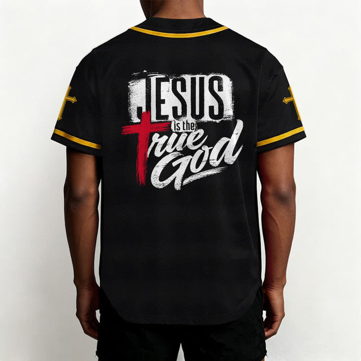 Christianartworkshop Jesús Dios verdadero Cruz Roja Camiseta de béisbol negra - image 26