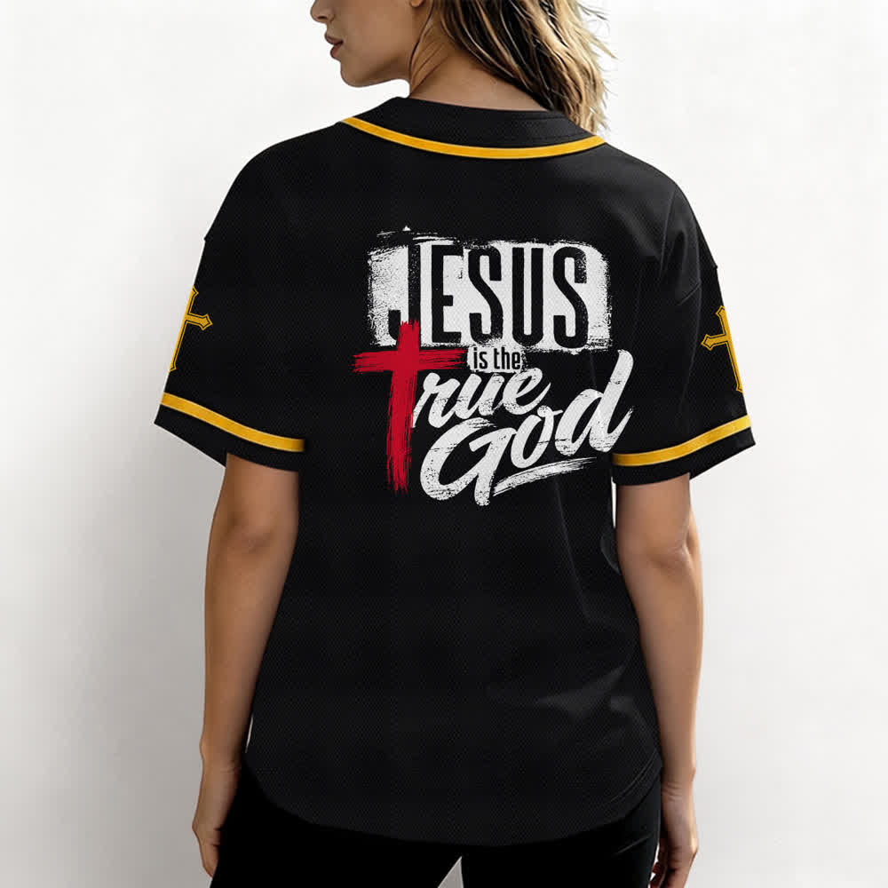 Christianartworkshop Jesús Dios verdadero Cruz Roja Camiseta de béisbol negra - image 24