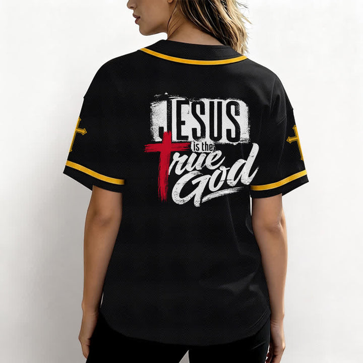 Christianartworkshop Jesús Dios verdadero Cruz Roja Camiseta de béisbol negra - image 24