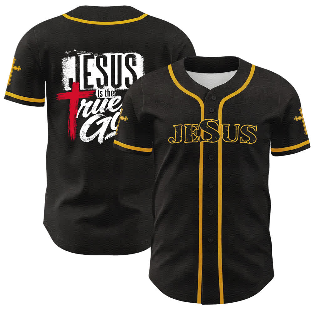 Christianartworkshop Jesús Dios verdadero Cruz Roja Camiseta de béisbol negra - Amarillo - 5XL - image 21
