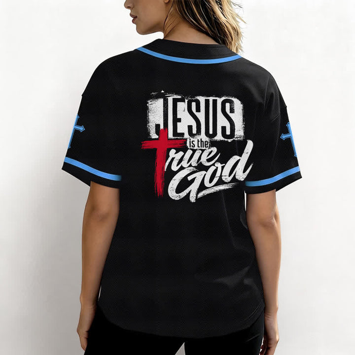 Christianartworkshop Jesús Dios verdadero Cruz Roja Camiseta de béisbol negra - image 31