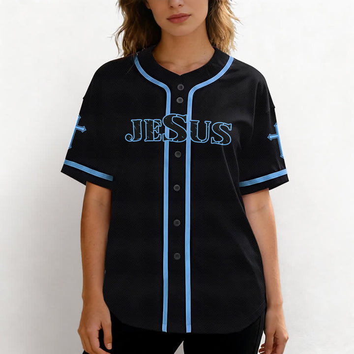Christianartworkshop Jesús Dios verdadero Cruz Roja Camiseta de béisbol negra - image 32