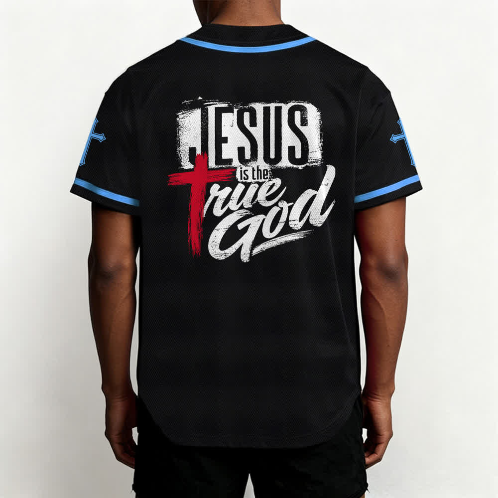 Christianartworkshop Jesús Dios verdadero Cruz Roja Camiseta de béisbol negra - image 33