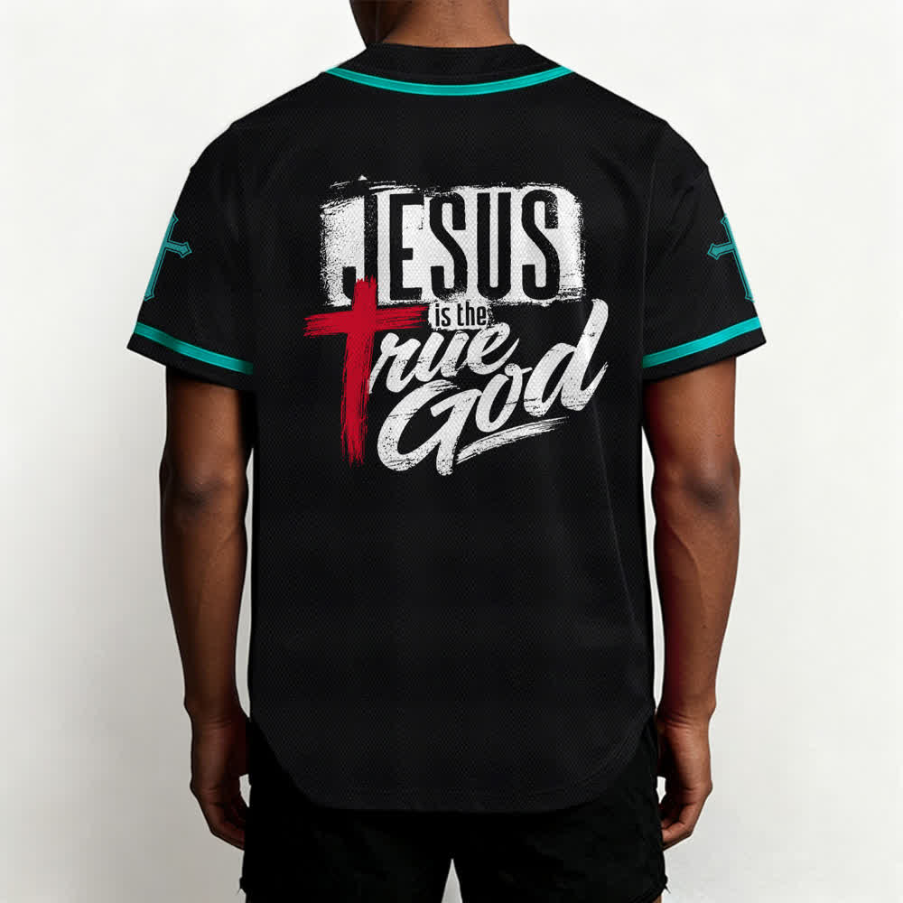Christianartworkshop Jesús Dios verdadero Cruz Roja Camiseta de béisbol negra - image 40
