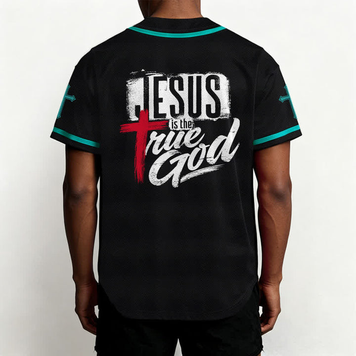 Christianartworkshop Jesús Dios verdadero Cruz Roja Camiseta de béisbol negra - image 40