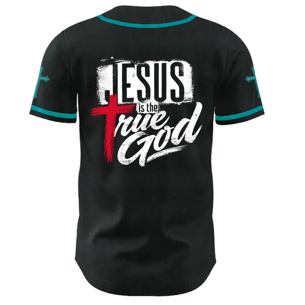 Christianartworkshop Jesús Dios verdadero Cruz Roja Camiseta de béisbol negra - image 36