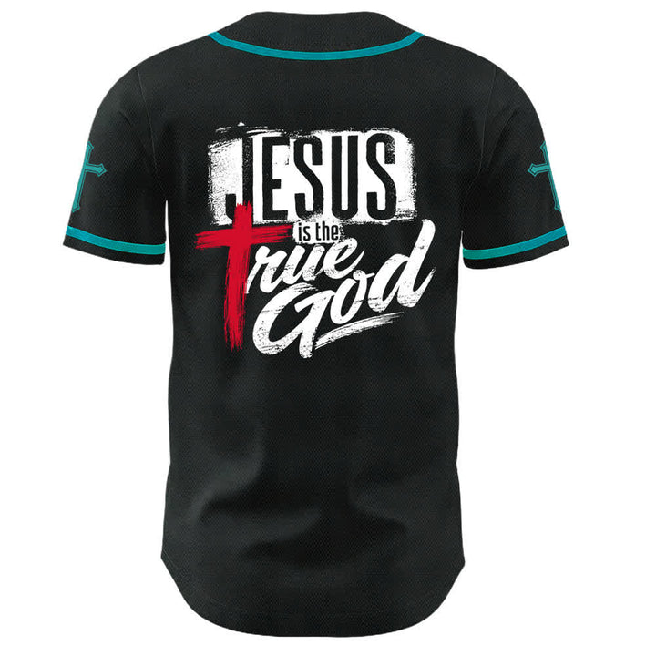 Christianartworkshop Jesús Dios verdadero Cruz Roja Camiseta de béisbol negra - image 36