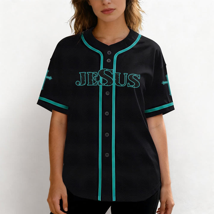 Christianartworkshop Jesús Dios verdadero Cruz Roja Camiseta de béisbol negra - image 39