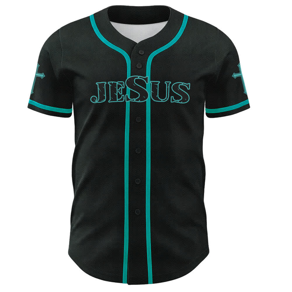 Christianartworkshop Jesús Dios verdadero Cruz Roja Camiseta de béisbol negra - image 37