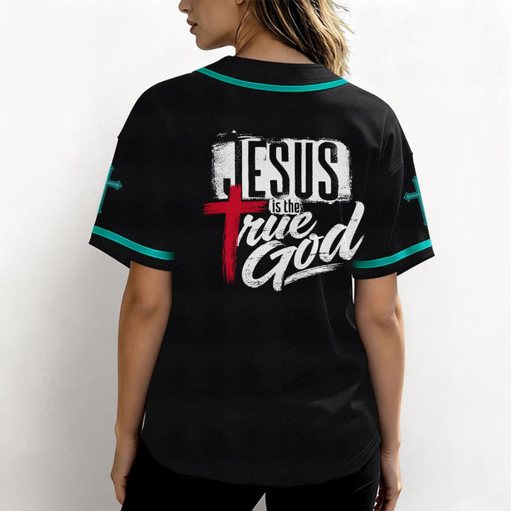 Christianartworkshop Jesús Dios verdadero Cruz Roja Camiseta de béisbol negra - image 38