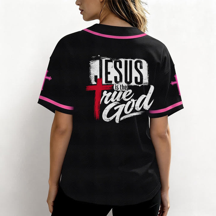 Christianartworkshop Jesús Dios verdadero Cruz Roja Camiseta de béisbol negra - image 45