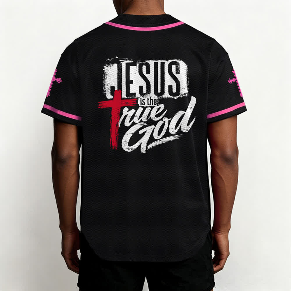 Christianartworkshop Jesús Dios verdadero Cruz Roja Camiseta de béisbol negra - image 47