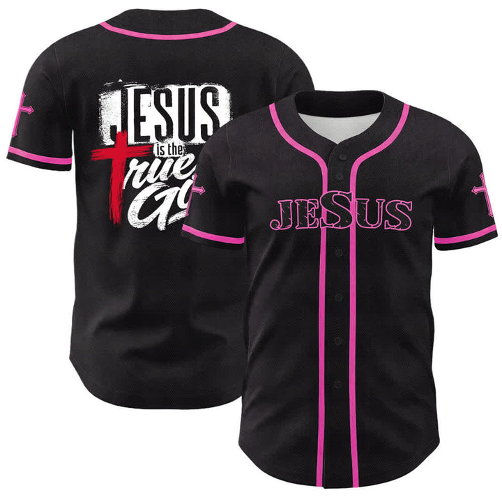 Christianartworkshop Jesús Dios verdadero Cruz Roja Camiseta de béisbol negra - Rosa - 5XL - image 42