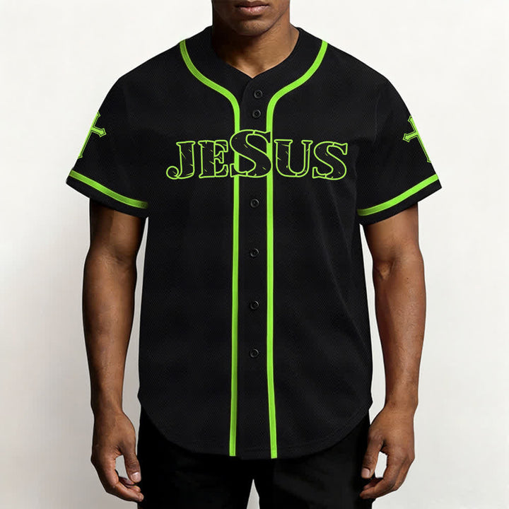 Christianartworkshop Jesús Dios verdadero Cruz Roja Camiseta de béisbol negra - image 55