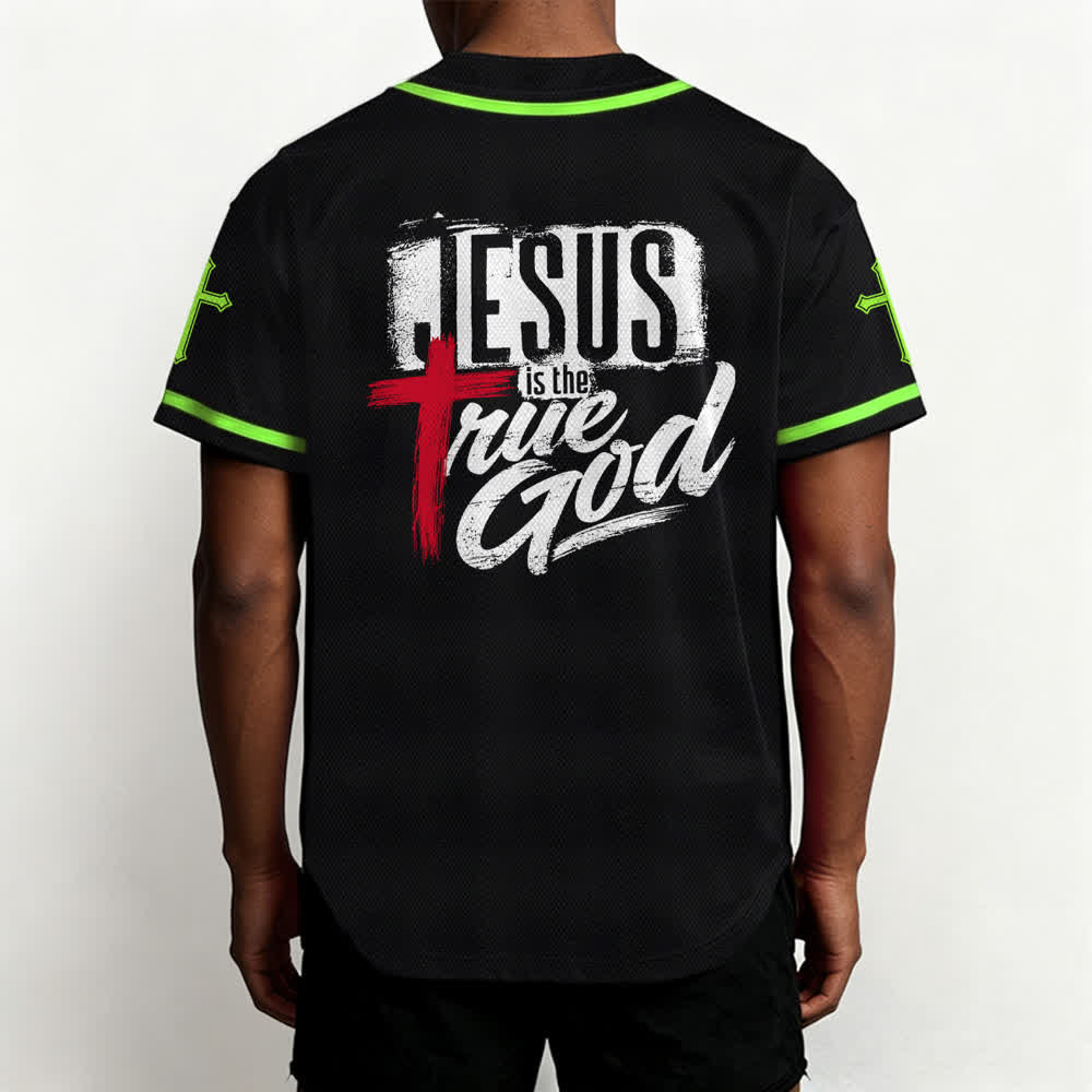 Christianartworkshop Jesús Dios verdadero Cruz Roja Camiseta de béisbol negra - image 54