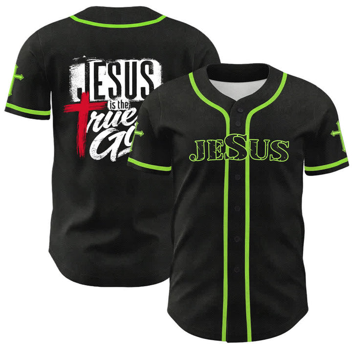 Christianartworkshop Jesús Dios verdadero Cruz Roja Camiseta de béisbol negra - Verde - 5XL - image 49