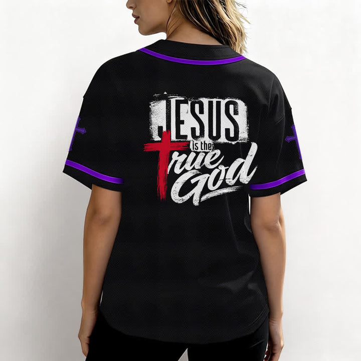 Christianartworkshop Jesús Dios verdadero Cruz Roja Camiseta de béisbol negra - image 59