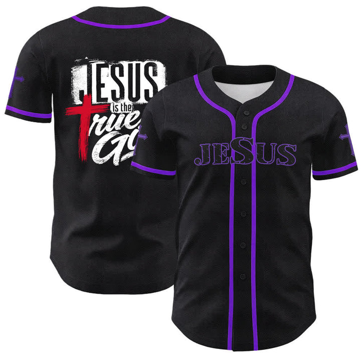 Christianartworkshop Jesús Dios verdadero Cruz Roja Camiseta de béisbol negra - Púrpura - 5XL - image 56
