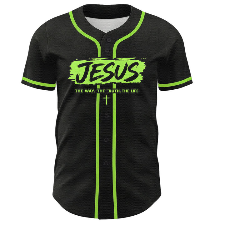 Christianartworkshop Jesús El Camino Estampado a pincel Camiseta de béisbol negra - image 58